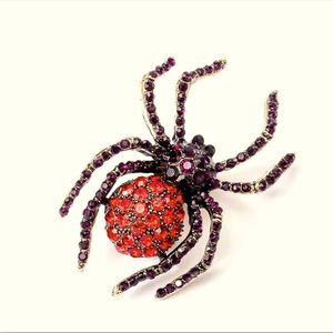 Spider silver plated/red/black Rhinestone Halloween Brooch Women Suit Brooches P